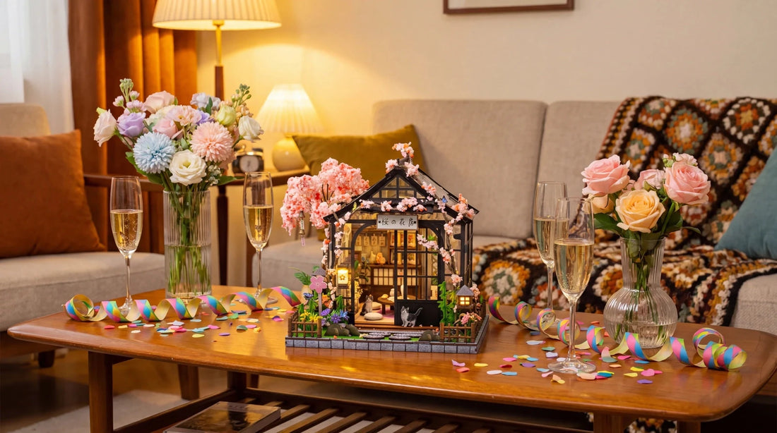 Sakura Greenhouse DIY Miniature House Kit: A Gift for Cat and Flower Lovers - Soothee®
