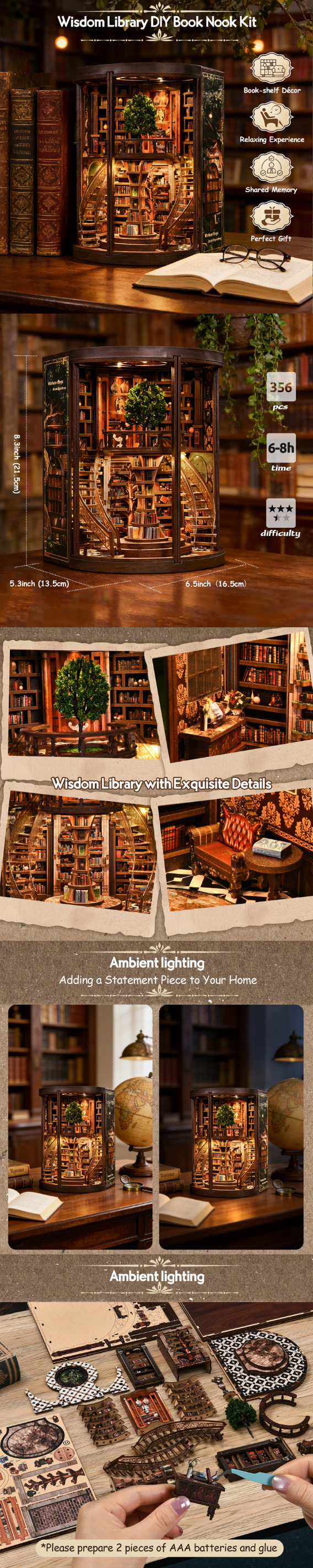Wisdom Library book nook detail collage
