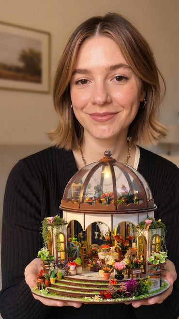 Woman holding a DIY miniature garden kit