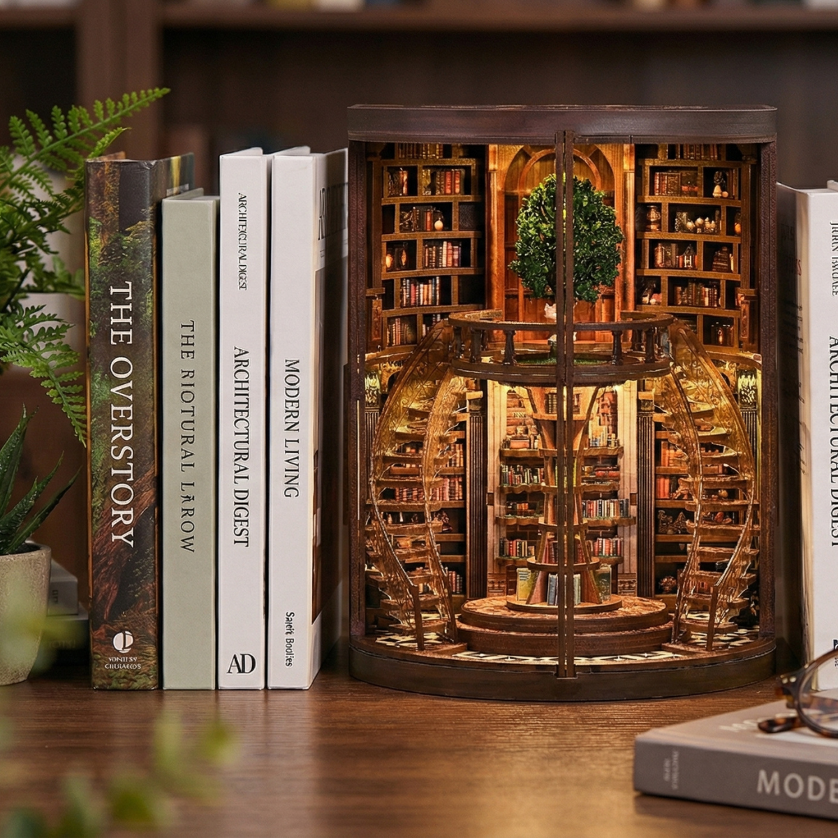 DIY book nook displayed on bookshelf