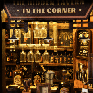 Corner Tavern DIY book nook kit finished tavern bookshelf decor