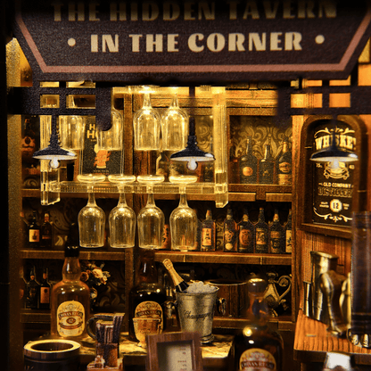 Corner Tavern DIY book nook kit finished tavern bookshelf decor
