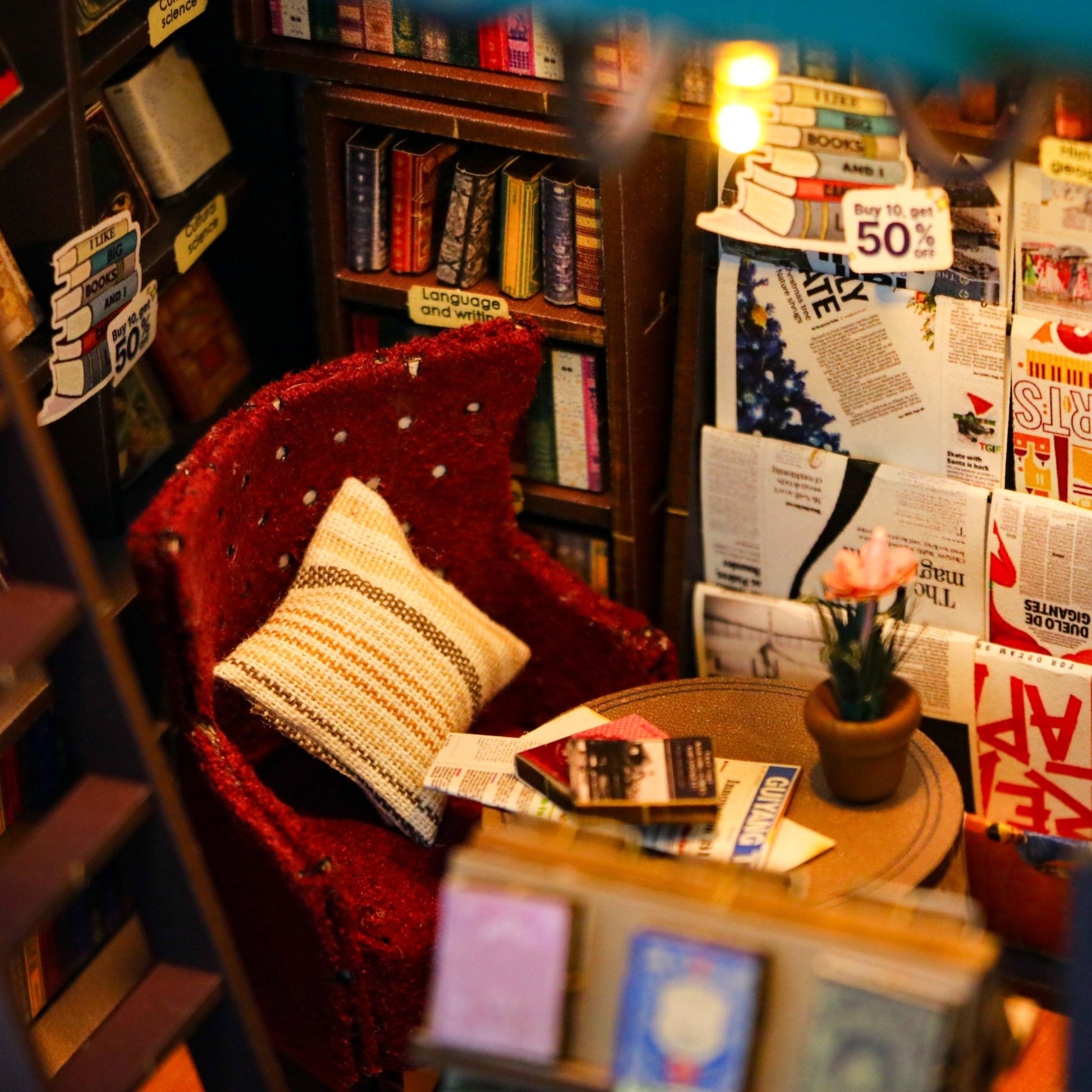 Soul Bookstore DIY book nook kit tiny books with warm lights