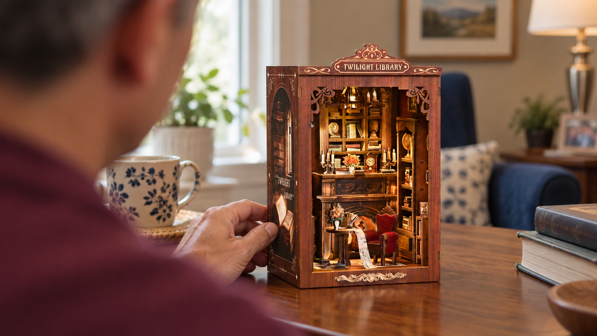 Twilight Library miniature kit being enjoyed by one adult at home