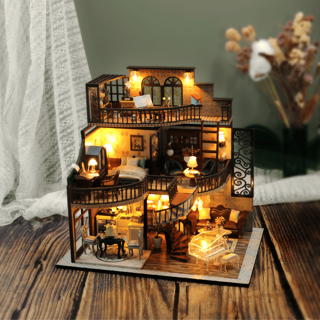 Dreamy Loft DIY miniature house kit two-story attic with warm lights