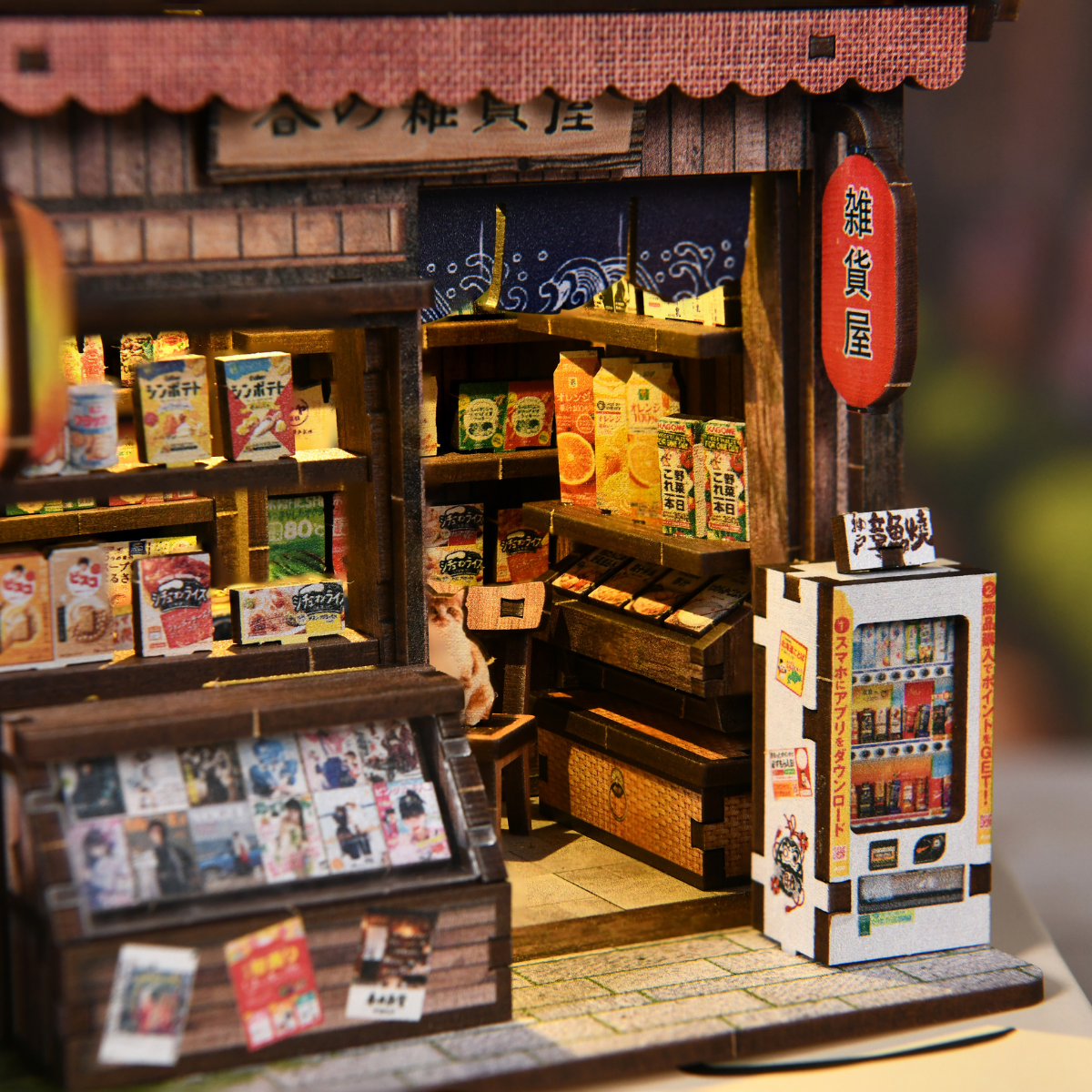 Kasuga Grocery Store DIY miniature house kit warm storefront LED lighting