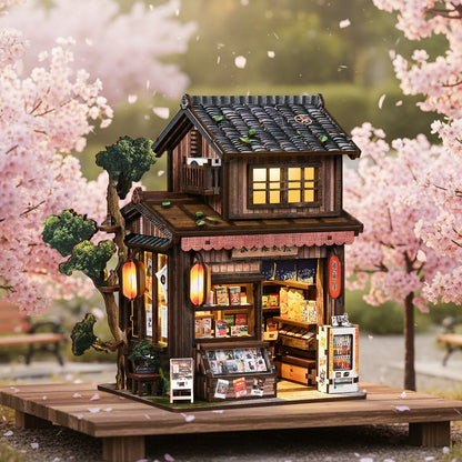 Kasuga Grocery Store DIY miniature house kit snack shelves and lanterns