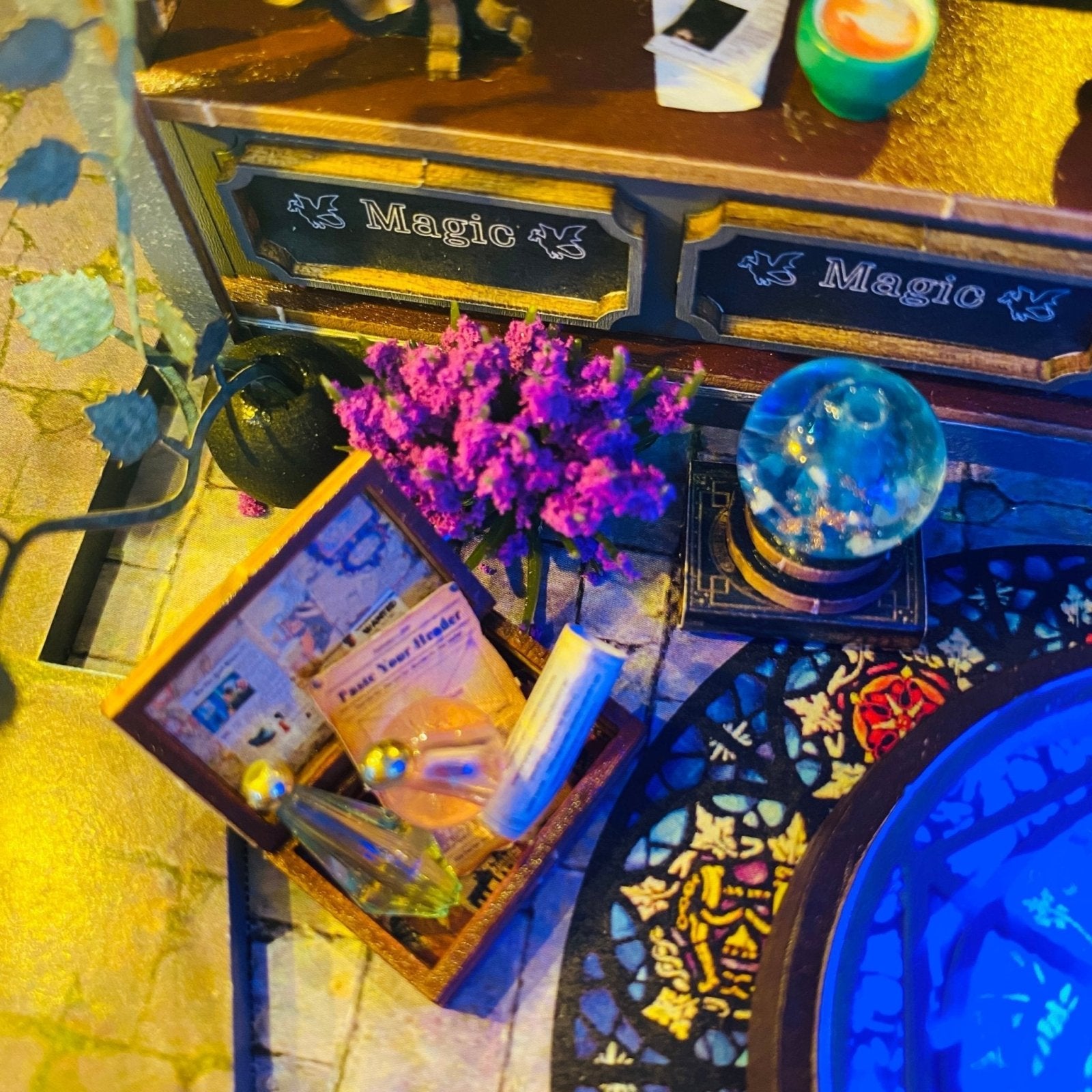 Magic Castle DIY miniature house kit magic table and globe detail