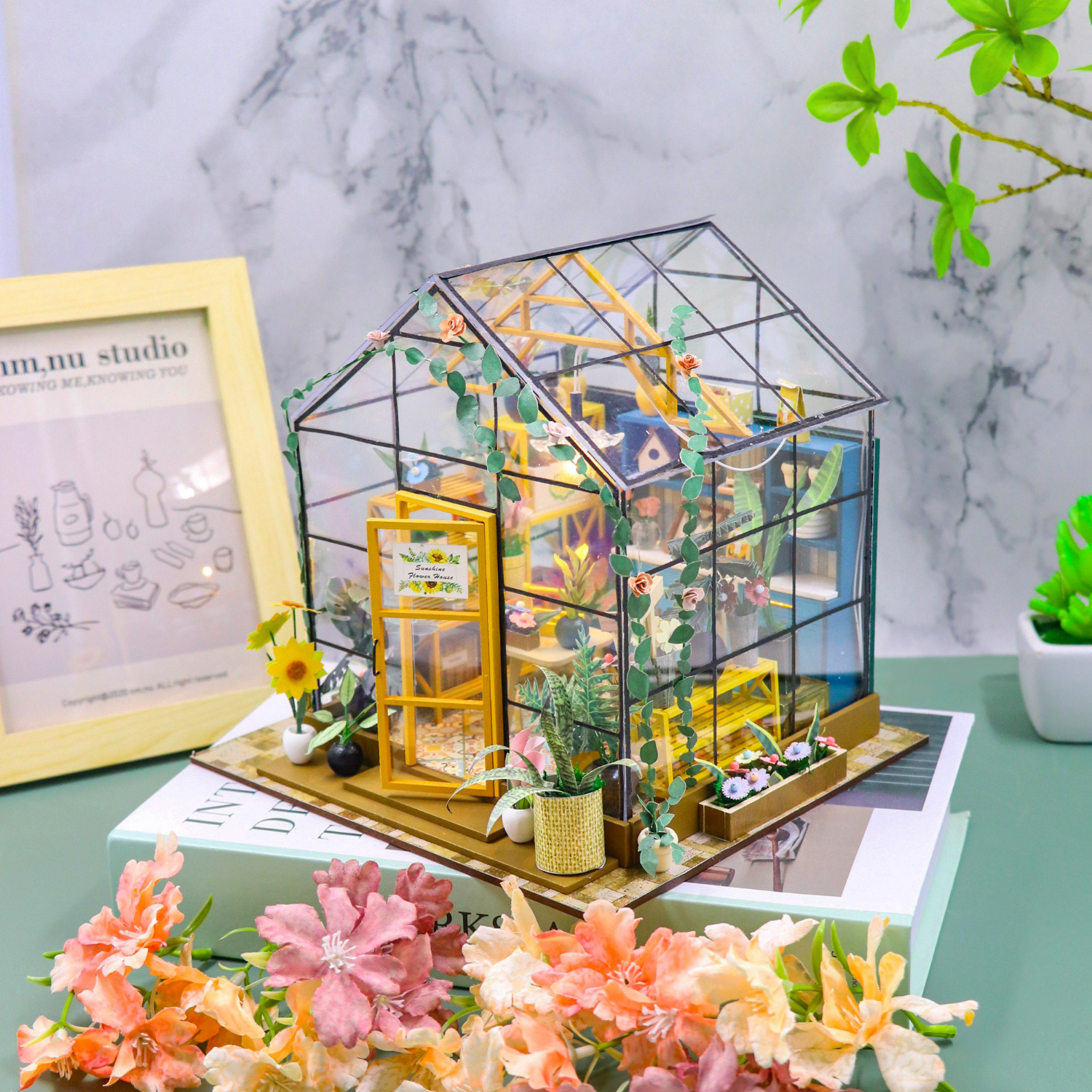 Sunshine Greenhouse DIY miniature house kit sunlit flowers and cacti