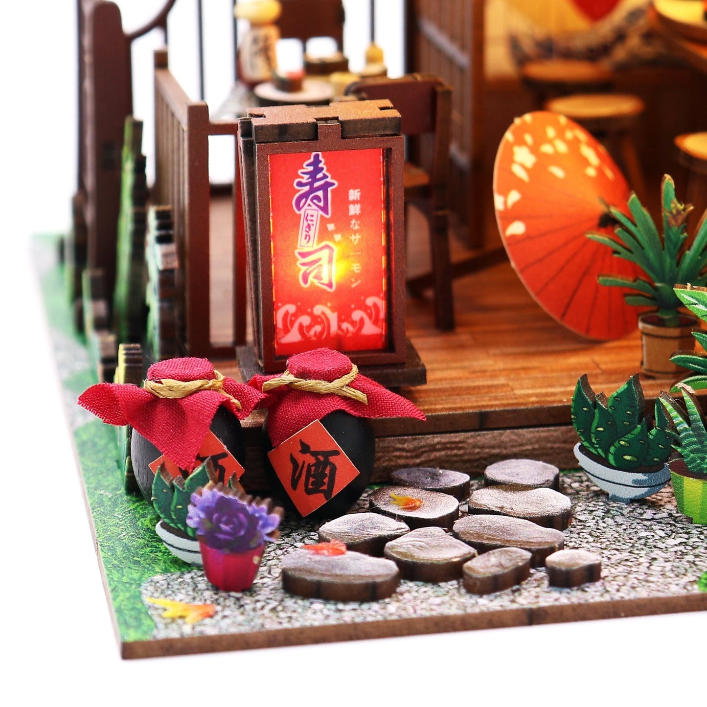 Sushi House DIY miniature house kit entrance lantern and stone path