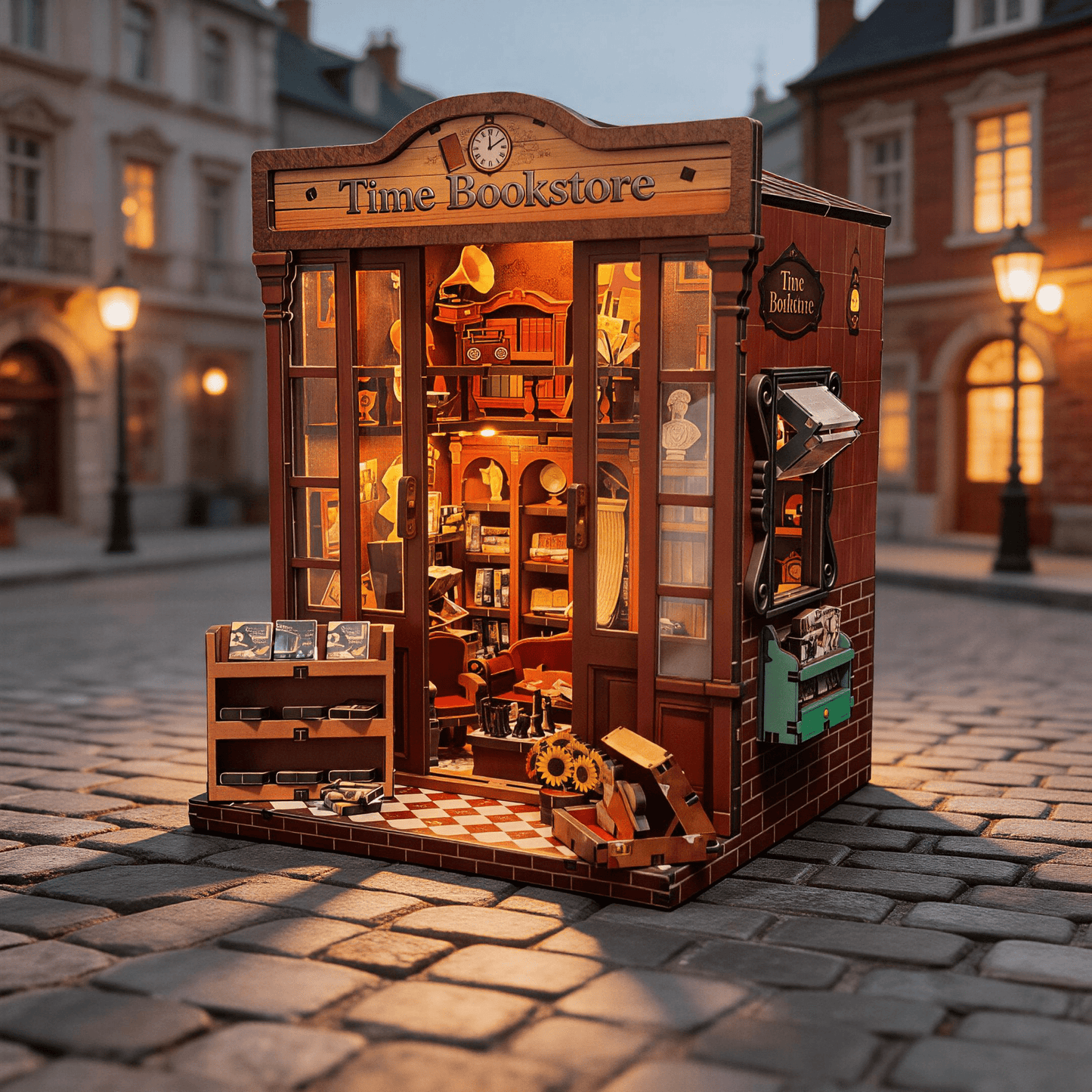 Timeless Bookstore DIY miniature house kit classic bookshelves and staircase