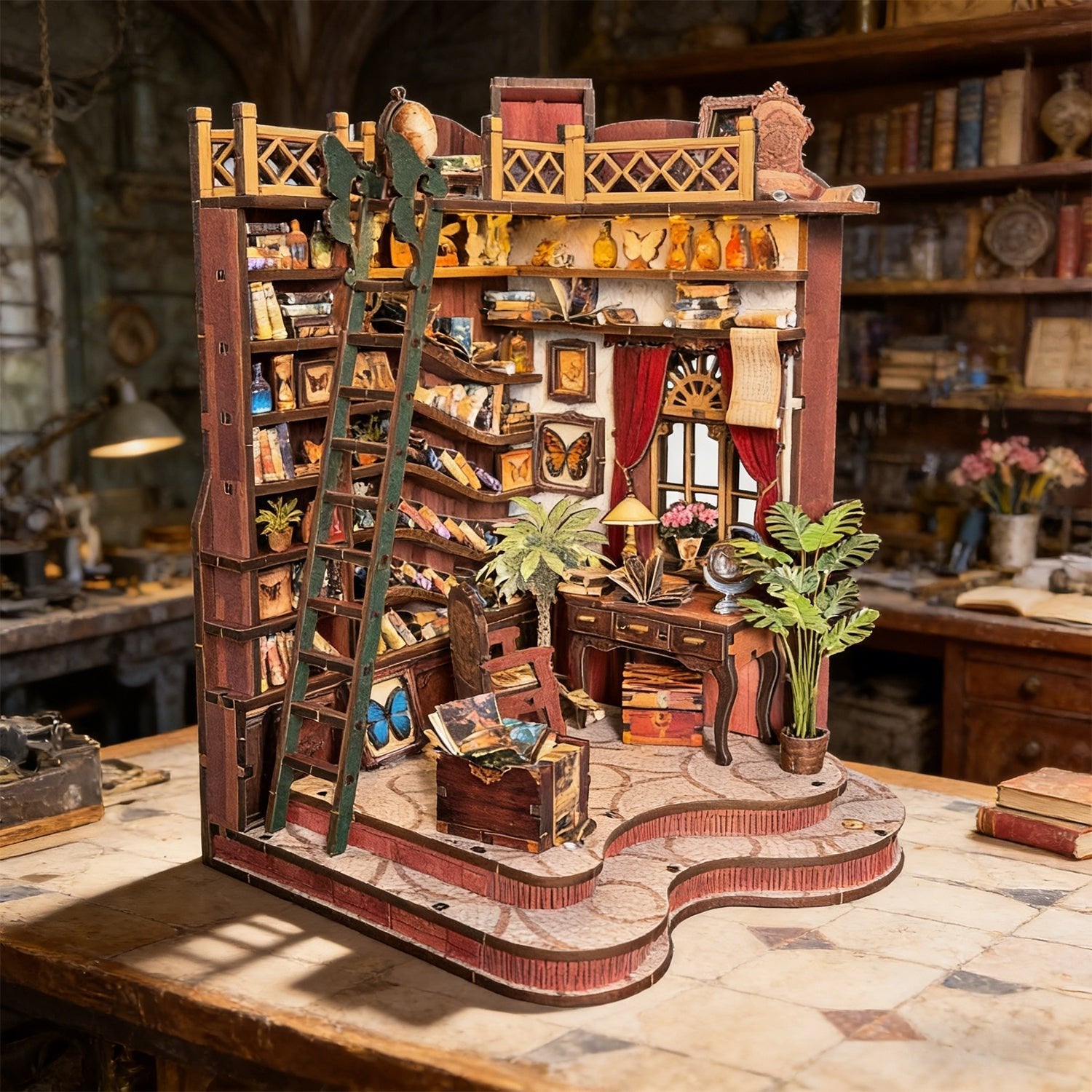 Winding Alley Library DIY miniature house kit spiral staircase exterior