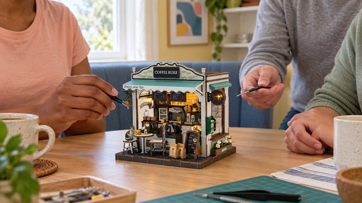 Cafe Rure miniature kit during a shared craft session at home