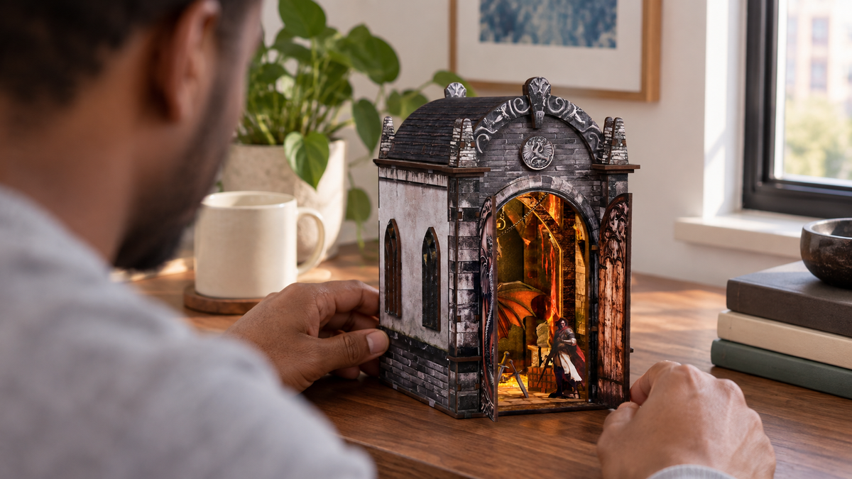 Dragon Castle miniature kit being enjoyed by one adult at home