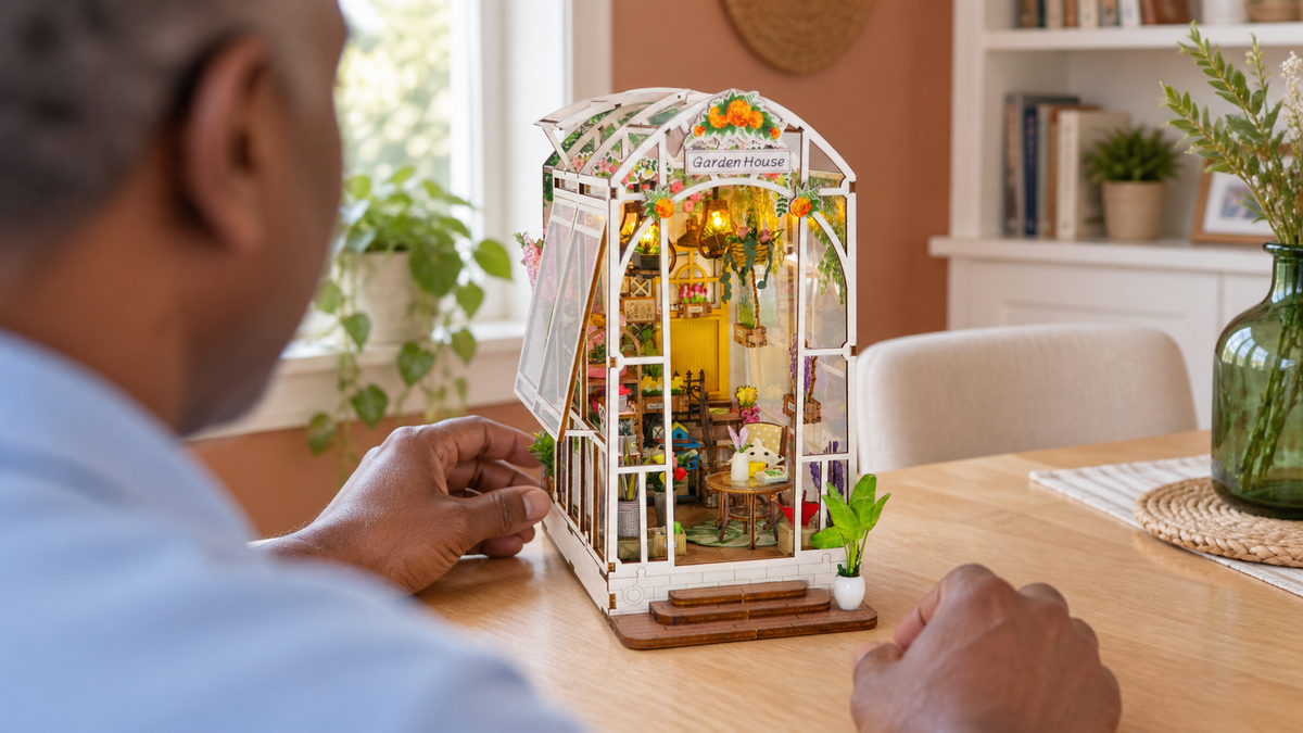Garden House miniature kit being enjoyed by one adult at home